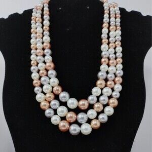 3 Strand Hollywood Necklace White Gray Rose Gold Jewelry Cottagecore 50's Style